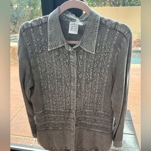 Parsley & Sage grey super soft button down blouse SZ L